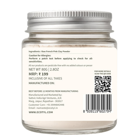 Ecotyl French Pink Clay | Gentle Detox Clay | Skin Brightening |ion | 50g