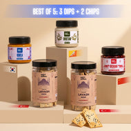 Global Box | 3 Dips (Ema Datshi, Gochujang & Sichuan, 100 gms each) + 2 Baked Lavash Chips (85 gms each)