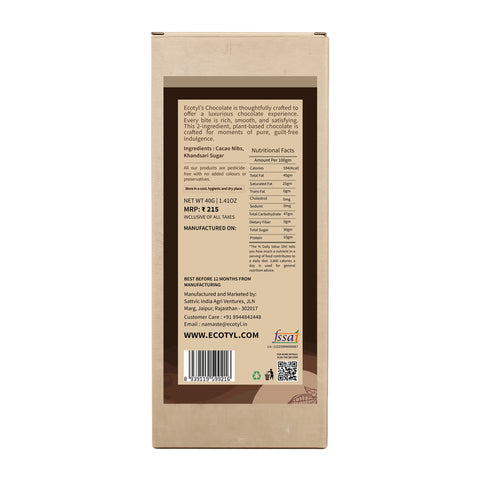 Ecotyl 70% Dark Chocolate | Rich Cacao | Premium Indulgence | 40g