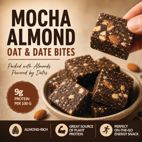 Mocha Almond Oat & Date Bites I Gluten-free I Box of 10 Bites I No Ghee or Oil I 9g Protein