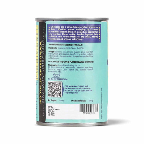 Urban Platter Ready To Use Chickpeas in Brine, 400g (Canned, Drained Weight 240g)