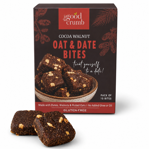 Cocoa Walnut Oat & Date Bites I Gluten-free I Box of 10 Bites I No Ghee or Oil I 14g Protein