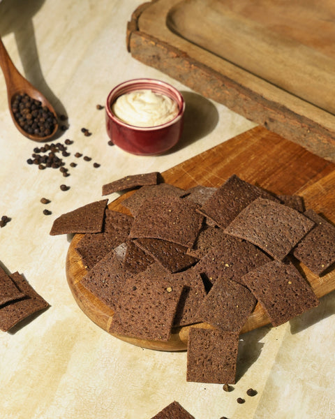 Glutenfree Ragi Jowar Sourdough Crackers with Cracked Pepper