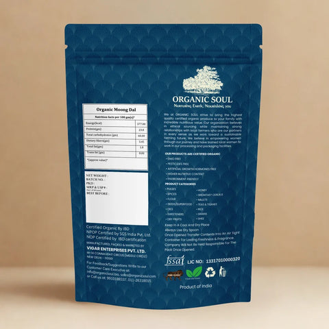 Organic Soul Organic Moong Dal Dhuli (Yellow) – Unpolished | 500 g