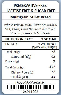 Bread Loaf - Millet & Atta Multigrain Bread Loaf - Maida-free & Sugar-free