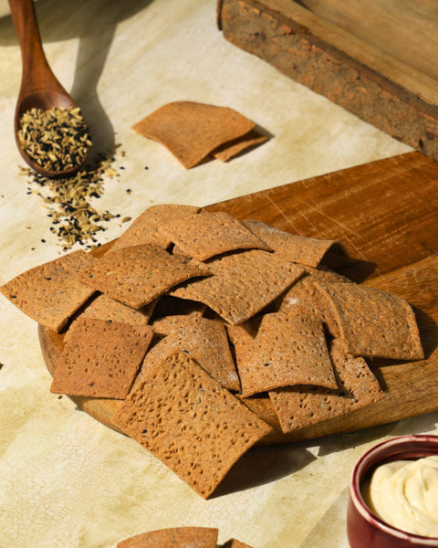 Glutenfree Jowar Sourdough Crackers with Nigella Fennel And Carom Seeds