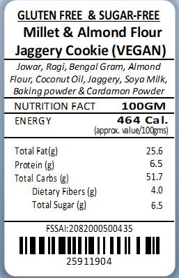 Gluten Free - Millet & Almond Jaggery Cookie  ( Vegan)