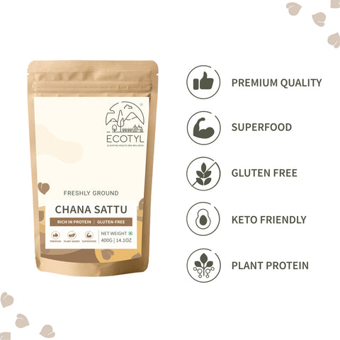 Ecotyl Chana Sattu | Roasted Gram Flour | Plant Based Protein | 400g