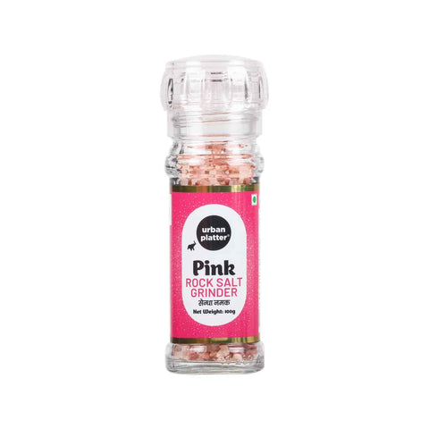 Urban Platter Pink Himalayan Rock Salt Grinder, 100g (Unrefined | Additive Free | Sendha Salt | Convenient Grinder Bottle)