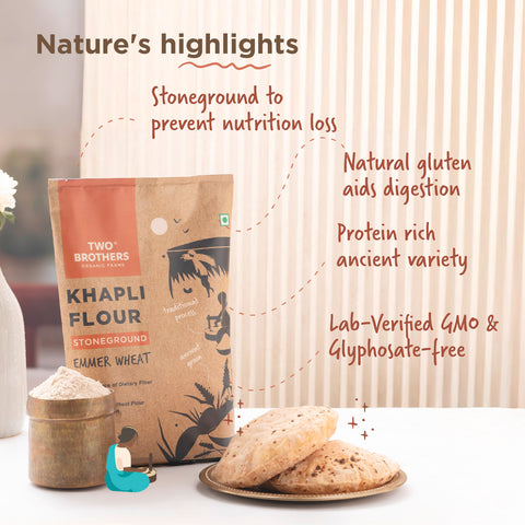 Khapli Wheat Flour (2kg) | India's Only Certified Glyphosate Free Atta | Low-Gluten Wheat Flour