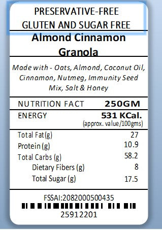 Almond Cinnamon Granola ( Gluten Free | SugarFree)