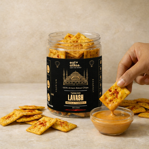 Eat Atlas Masala Turmeric Baked Lavash Chips- Ultra-Crispy, No Palm Oil, Just Add Dip (85g)