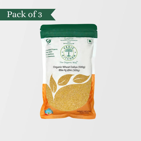 Vedic Kitchen Organic Wheat Daliya Pack of 3 (Certified Organic)