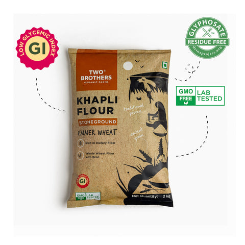 Khapli Wheat Flour (2kg) | India's Only Certified Glyphosate Free Atta | Low-Gluten Wheat Flour