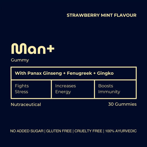 Organic Soul MAN+ O Gummy – Panax Ginseng, Fenugreek & Ginkgo | Strawberry Mint | 30 Gummies