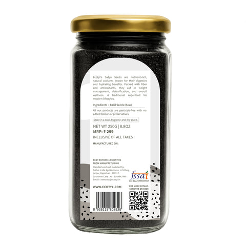 Ecotyl Basil Seeds | Sabja Seeds | Rich in Omega-3 & Fibre | Det200g