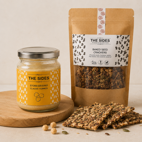 High Protein Chip & Dip Combo-Baked Seed Crackers + Stoneground Classic Hummus