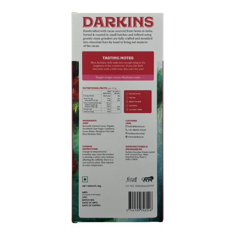 70 % Artisanal Dark Chocolate with Cranberry & Bhut Jholokia Chilli