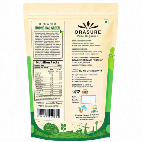 Orasure Organics Moong Dal Split (Green)