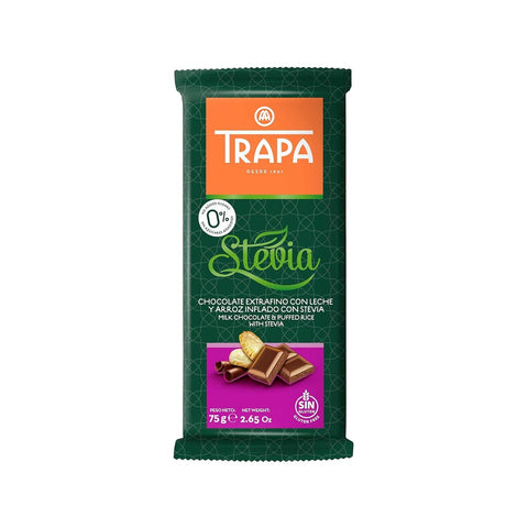 Trapa Stevia Bar Milk Chocolate Puffeed Rice - Cereal (Crunchy) 75g