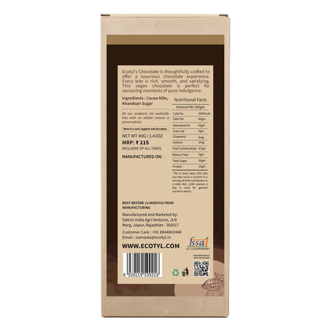 Ecotyl 70% Dark Chocolate | Rich Cocoa | Premium Indulgence | 40g