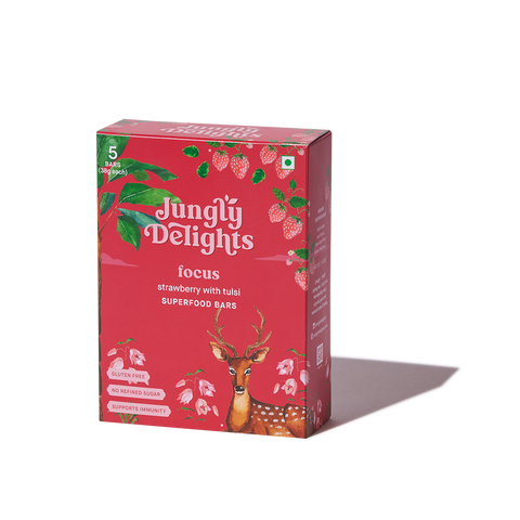 Jungly Delights Focus Strawberry with tulsi box of 5 bars 190g