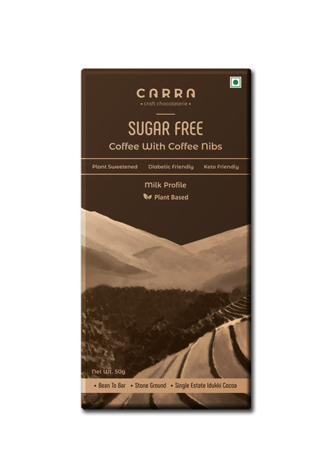 CARRA Coffee with coffee nibs - Sugar Free- Plant Based Milk Chocolate - Pack of 1