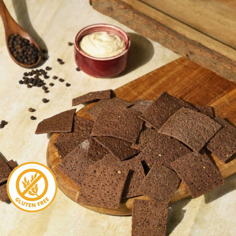 Glutenfree Ragi Jowar Sourdough Crackers with Cracked Pepper
