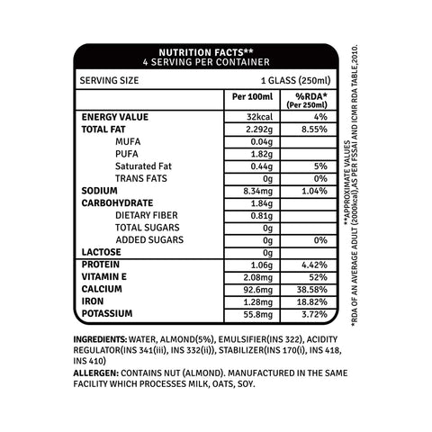 Raw Pressery Almond Beverage Plain (Unsweetened) (1l)