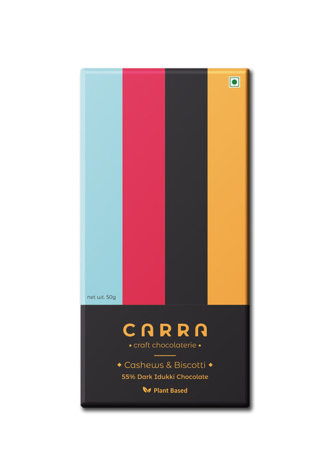 CARRA Cashews & Biscotti in 55% Dark Chocolate 50G - Pack of 1