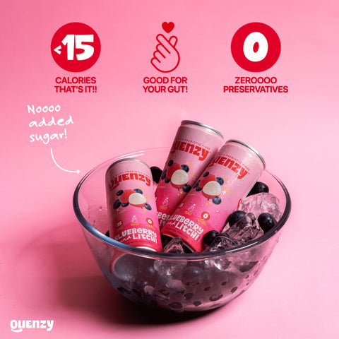 Quenzy Blueberry Litchi Prebiotic soda  250ml